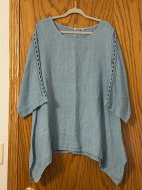 Valentina Naldi Italian Linen Tunic Light Blue - Size 2X - Casual Loose Fit